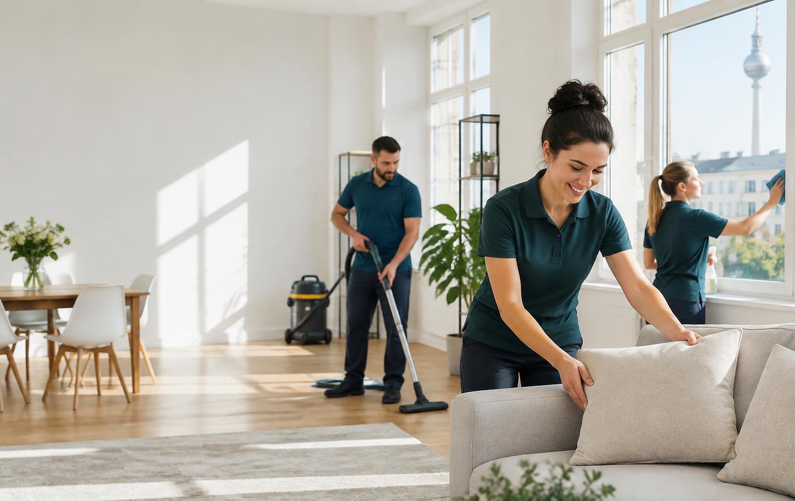 Serviceteam bei der Reinigung einer hellen Berliner Wohnung